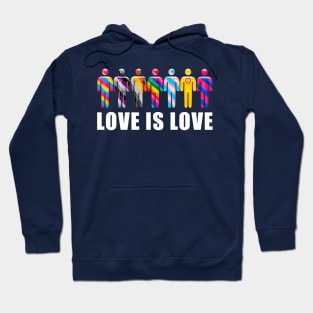 Love is Love with Men icons in LGTBQi+ flag colors Hoodie